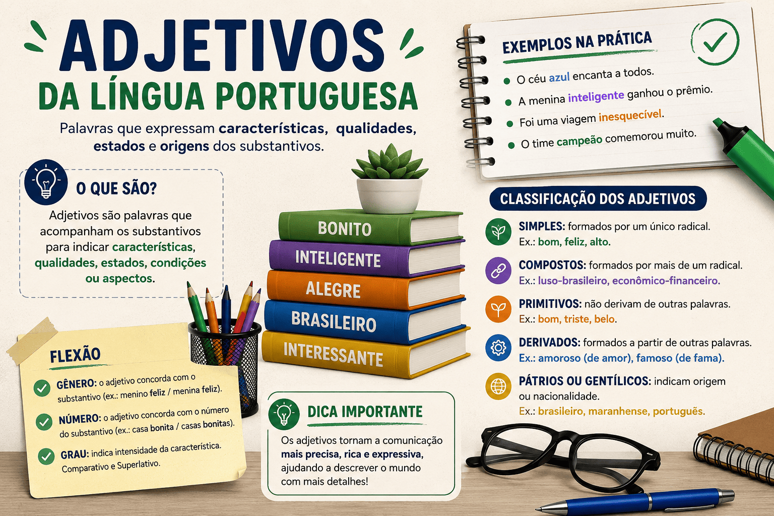 Adjetivos da Língua Portuguesa com exemplos e classificações