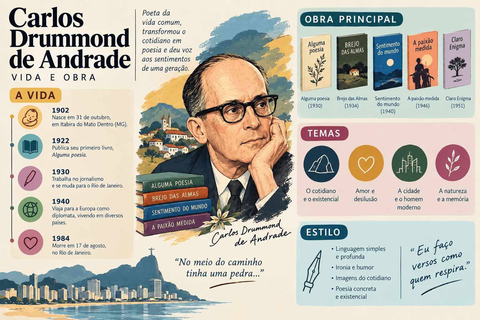 Carlos Drummond de Andrade: vida, obras e fases poéticas