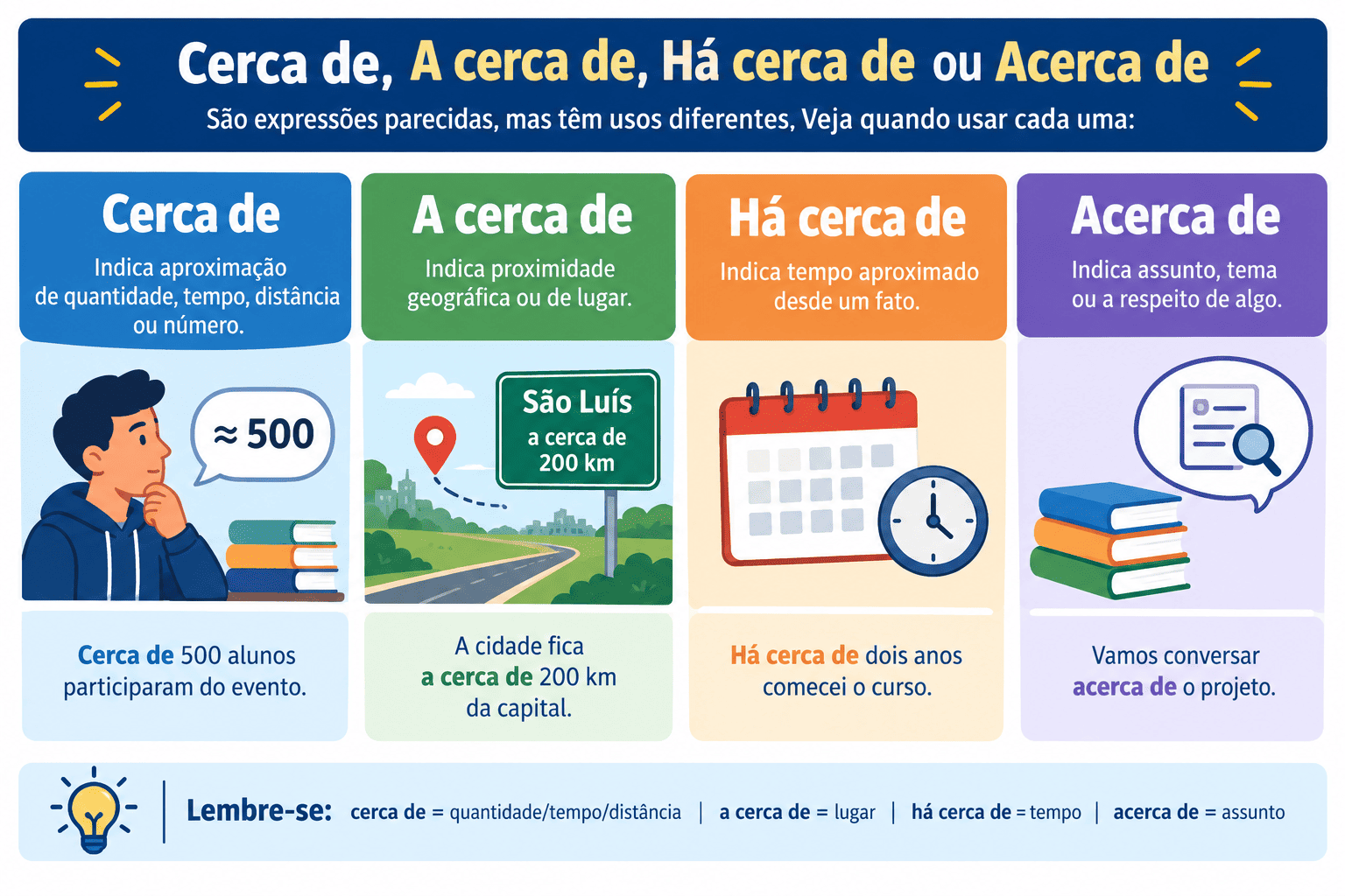 Cerca de, A Cerca de, Há Cerca de ou Acerca de: Quando Usar, Regras e Exemplos