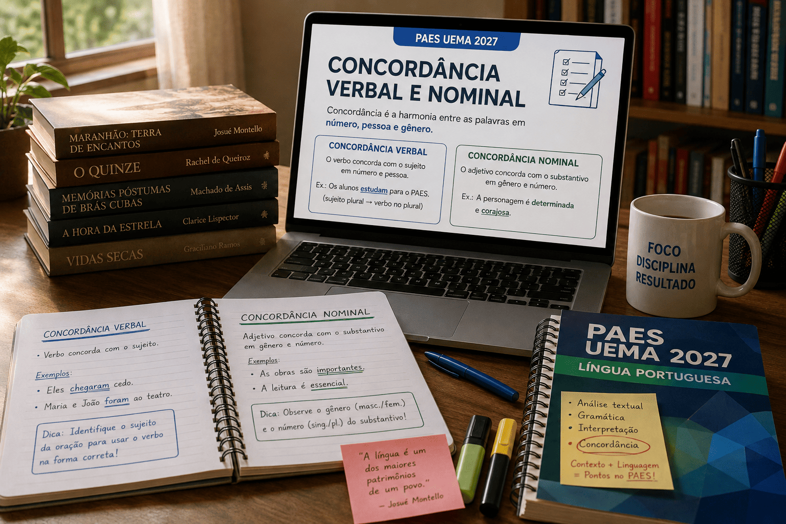 Concordância Verbal e Nominal no PAES UEMA 2027: questões comentadas em obras literárias