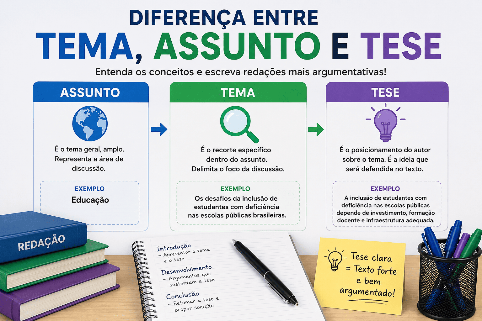 Diferença entre tema, assunto e tese na redação