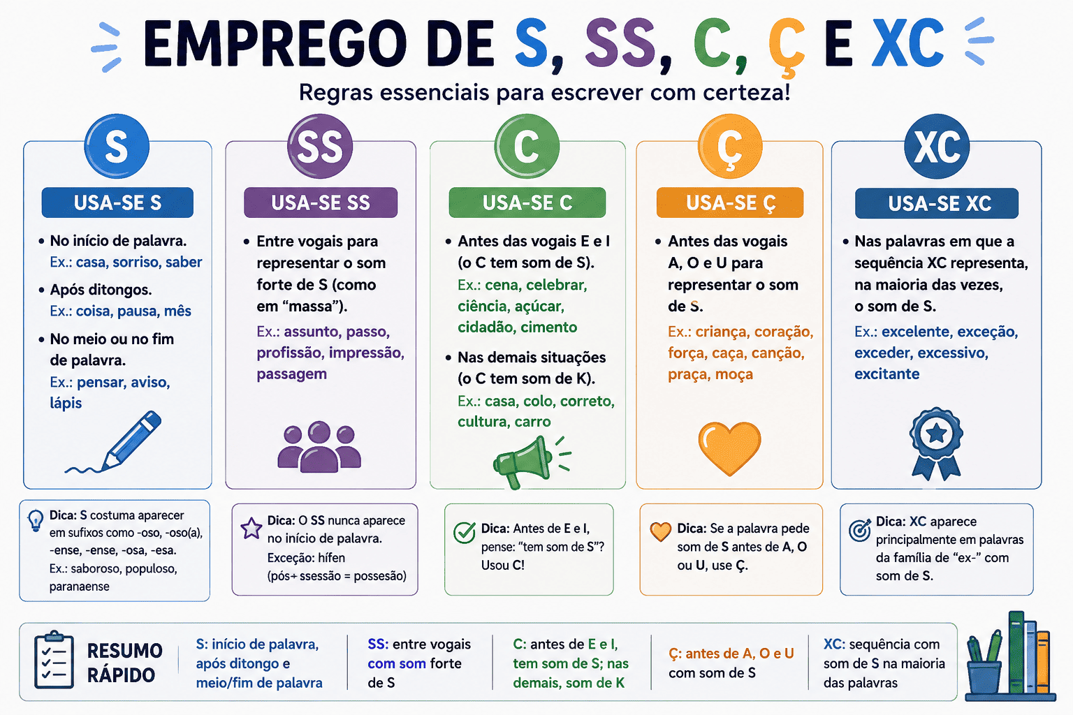 Emprego de S, SS, C, Ç e XC