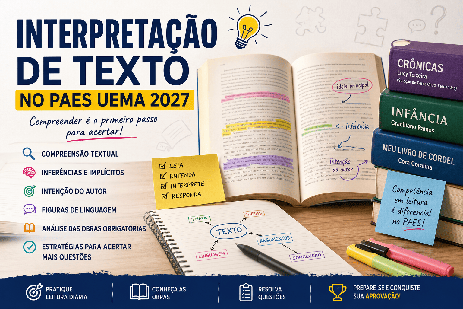 Interpretação de Texto no PAES UEMA 2027: compreensão textual, obras obrigatórias e estratégias