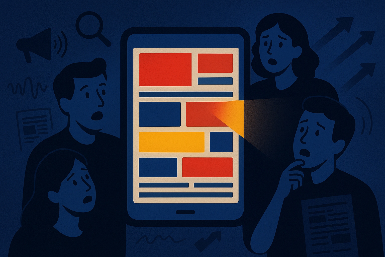 Ilustração sobre análise de manchetes e títulos