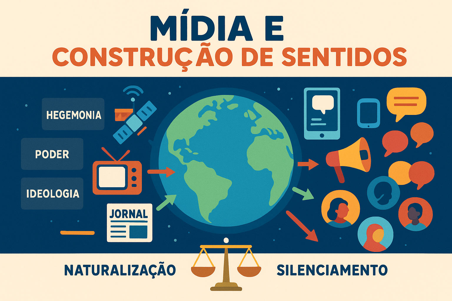 Ilustração sobre o papel dos meios de comunicação