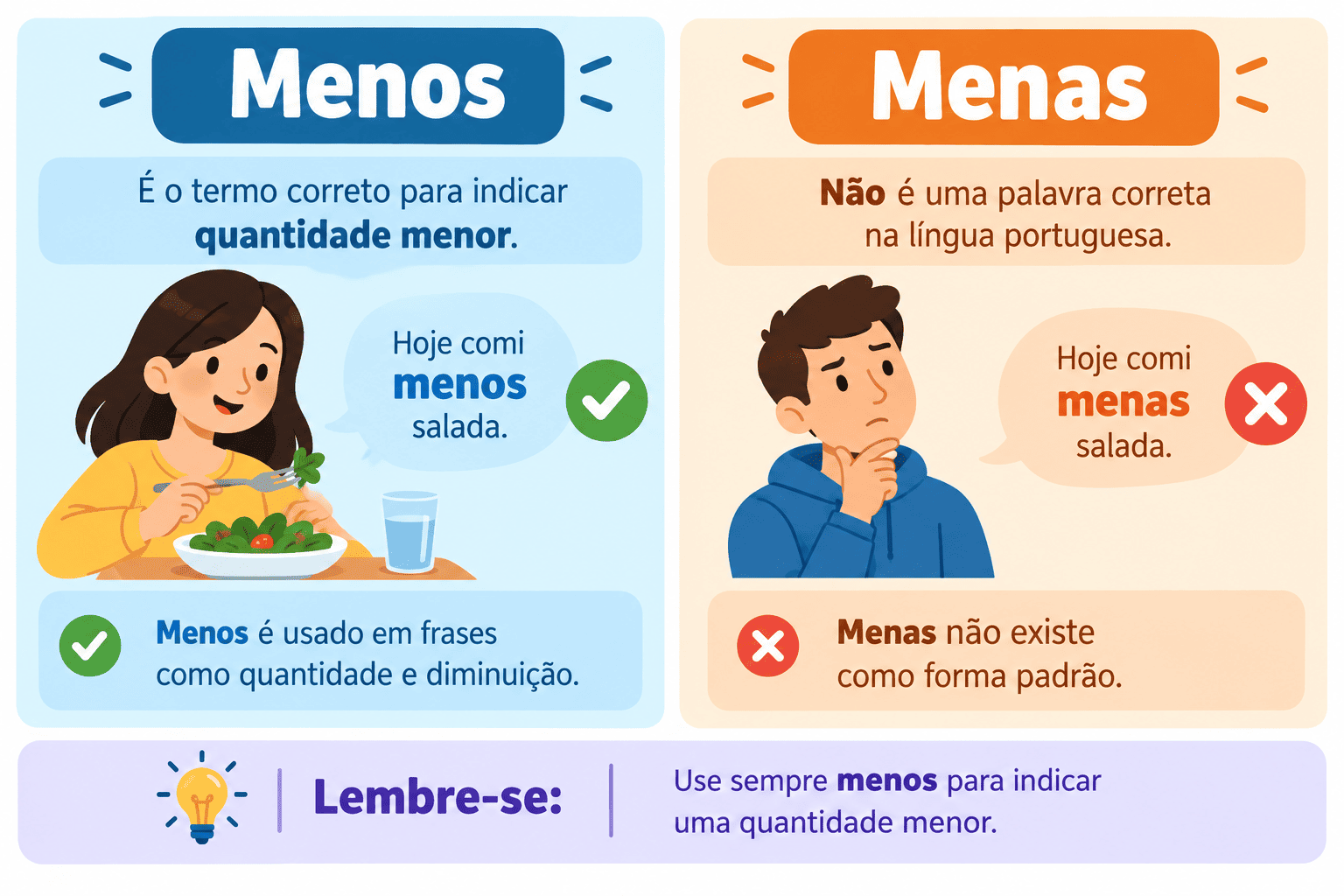 Menos ou Menas: Qual é o Correto, Regras e Exemplos