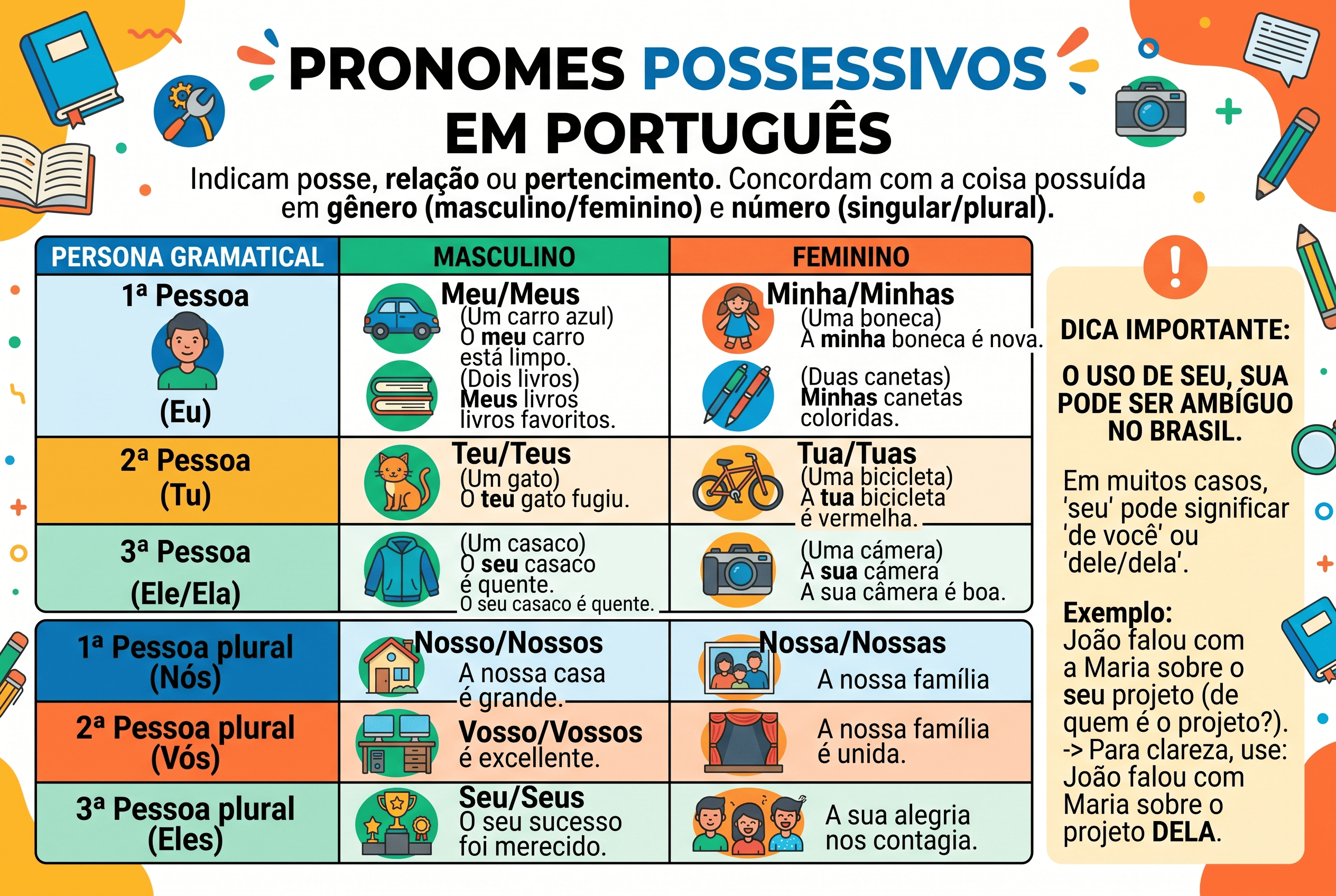 Pronomes Possessivos: o que são, regras, tabela e exemplos