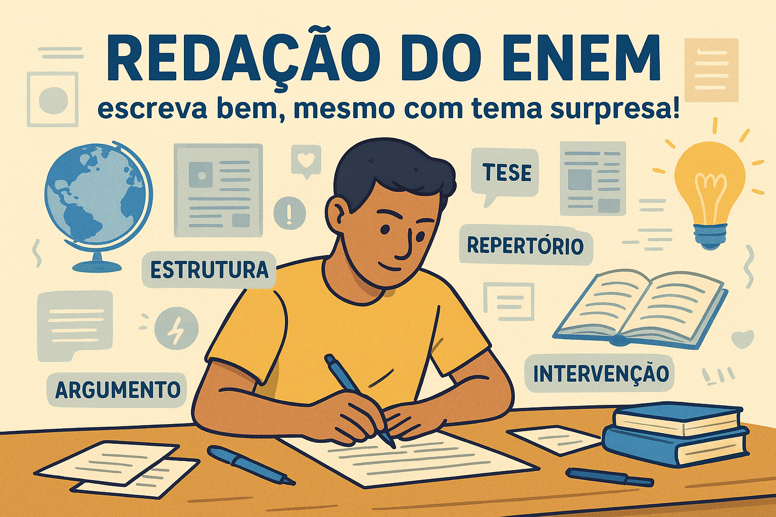 Dicas para fazer a redação do ENEM mesmo com tema surpresa - estudante escrevendo com confiança