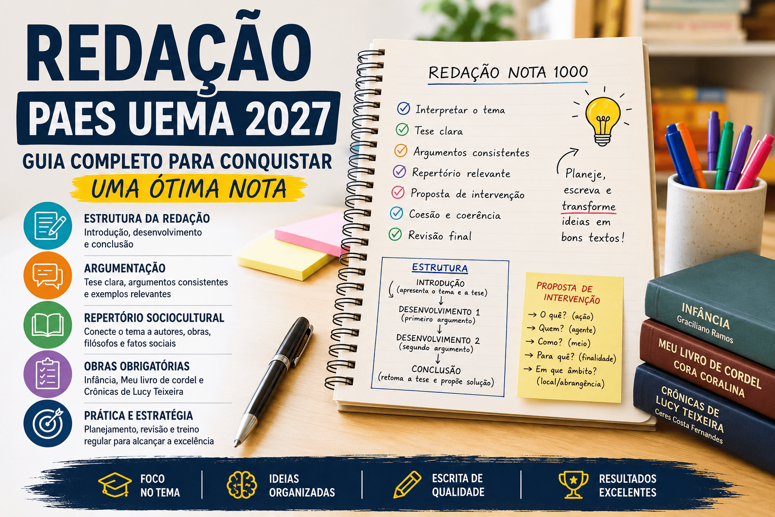 Guia completo de redação do PAES UEMA com estrutura, planejamento, repertórios e temas