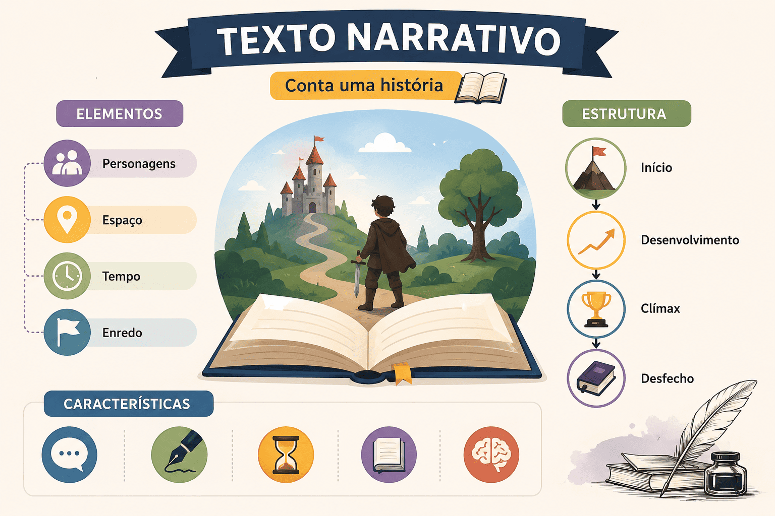 Texto narrativo, seus elementos e estrutura