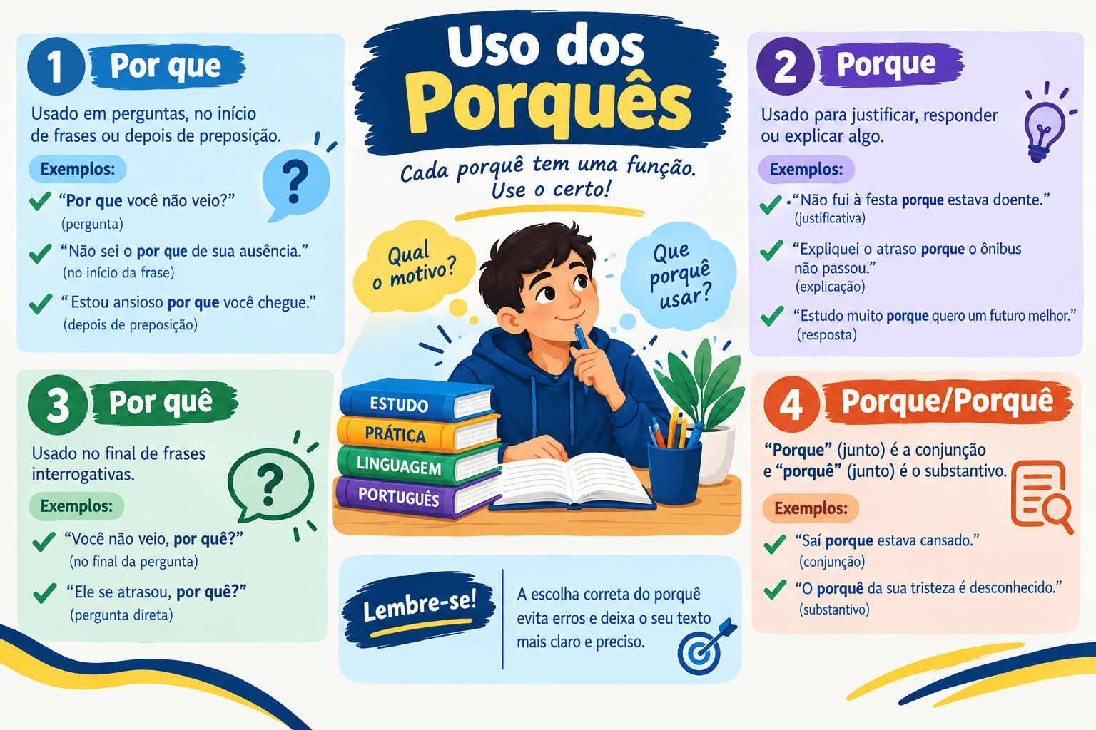 Uso dos Porquês: Por que, Por quê, Porque e Porquê (Regras e Exemplos)